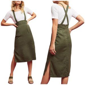 Maeve Anthropologie Linen Pinafore Suspender Midi Length Dress Skirt